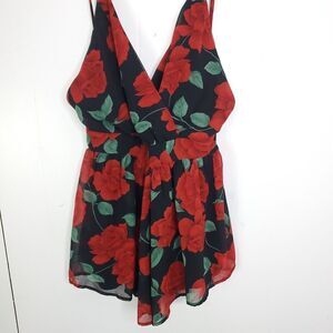 Audrey Top Womens S Babydoll Surplice Dark Roses Flowy Lined Y2K Grunge Feminine